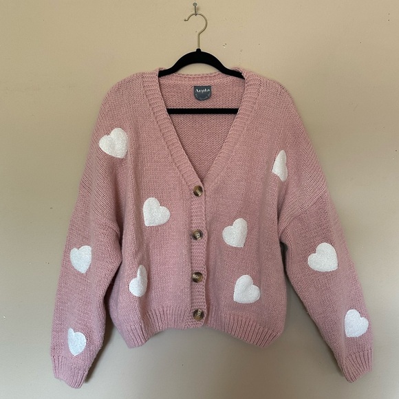 ARULA Sweaters - ARULA Pink Heart Cardigan